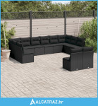 12-dijelni set vrtnih sofa od poliratana s jastucima crni - NOVO