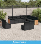 12-dijelni set vrtnih sofa od poliratana s jastucima crni - NOVO
