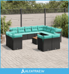 13-dijelni set vrtnih sofa s jastucima poliratan crni - NOVO