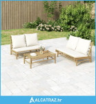 2-dijelna vrtna garnitura od bambusa s krem bijelim jastucima - NOVO