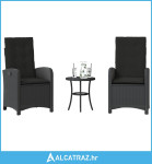 3-dijelni bistro set s jastucima crni od poliratana - NOVO