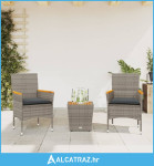 3-dijelni bistro set s jastucima od poliratana i stakla sivi - NOVO