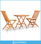 3-dijelni bistro set s krem jastucima od masivne tikovine - NOVO