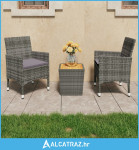 3-dijelni bistro set od poliratana i bagremovog drva sivi - NOVO