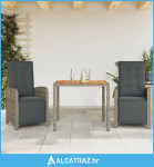 3-dijelni bistro set od poliratana s jastucima sivi - NOVO