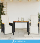 3-dijelni vrtni bistro set od poliratana s jastucima crni - NOVO