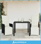 3-dijelni vrtni bistro set od poliratana s jastucima crni - NOVO