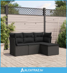 4-dijelni set vrtnih sofa od poliratana s jastucima crni - NOVO
