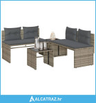 4-dijelni set vrtnih sofa od poliratana s jastucima sivi - NOVO