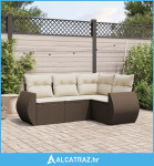 4-dijelni set vrtnih sofa od poliratana s jastucima smeđi - NOVO