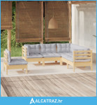 5-dijelna vrtna garnitura od borovine sa sivim jastucima - NOVO