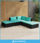 5-dijelna vrtna garnitura od poliratana s jastucima crna - NOVO