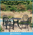 5-dijelni bistro set od lijevanog aluminija crni - NOVO
