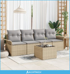 5-dijelni set vrtnih sofa s jastučićima Bež Poli Ratan - NOVO