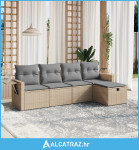 5-dijelni set vrtnih sofa s jastucima bež od poliratana - NOVO