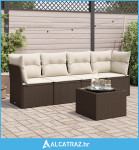 5-dijelni set vrtnih sofa s jastucima poliratan smeđi - NOVO