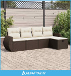 5-dijelni set vrtnih sofa s jastucima poliratan smeđi - NOVO