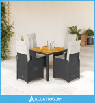 5-dijelni vrtni bistro set od poliratana s jastucima crni - NOVO