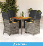 5-dijelni vrtni bistro set od poliratana s jastucima sivi - NOVO