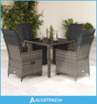 5-dijelni vrtni bistro set od poliratana s jastucima sivi - NOVO