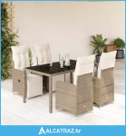 5-dijelni vrtni bistro set od poliratana s jastucima smeđi - NOVO