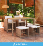 5-dijelni vrtni blagovaonski set od poliratana s jastucima bež - NOVO