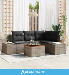 5-dijelni vrtni kauč set s jastučićima siva poliratan akacija - NOVO