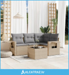 5-dijelni vrtni set sofa s jastucima bež od poliratana - NOVO