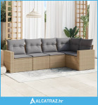 5-dijelni vrtni set sofa s jastucima bež od poliratana - NOVO