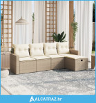 5-dijelni vrtni set sofa s jastucima bež od poliratana - NOVO