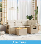 5-dijelni vrtni set sofa s jastucima bež od poliratana - NOVO