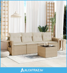 5-dijelni vrtni set sofa s jastucima bež od poliratana - NOVO