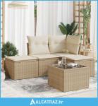 5-dijelni vrtni set sofa s jastucima bež od poliratana - NOVO