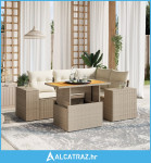 5-dijelni vrtni set sofa s jastucima bež od poliratana - NOVO