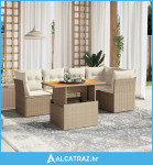 5-dijelni vrtni set sofa s jastucima bež od poliratana - NOVO