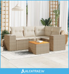 5-dijelni vrtni set sofa s jastucima bež od poliratana - NOVO