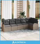 6-dijelna garnitura za vrt s jastučićima siva poli ratan, 2-sjedalo ga