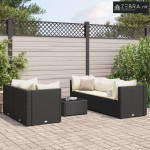 6-dijelna vrtna garnitura od poliratana s jastucima crna - Crna i krem