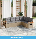 6-dijelni set vrtnih sofa s jastucima bež od poliratana - NOVO