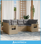 6-dijelni set vrtnih sofa s jastucima bež od poliratana - NOVO