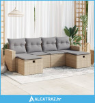 6-dijelni set vrtnih sofa s jastucima bež od poliratana - NOVO