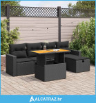 6-dijelni set vrtnih sofa s jastucima crni od poliratana bagrem - NOVO