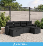6-dijelni set vrtnih sofa s jastucima crni od poliratana - NOVO