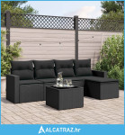 6-dijelni set vrtnih sofa s jastucima crni od poliratana - NOVO