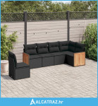 6-dijelni set vrtnih sofa s jastucima crni od poliratana - NOVO
