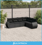 6-dijelni set vrtnih sofa s jastucima crni od poliratana - NOVO