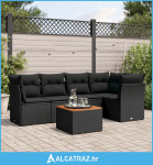 6-dijelni set vrtnih sofa s jastucima crni od poliratana - NOVO
