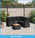 6-dijelni set vrtnih sofa s jastucima crni od poliratana - NOVO