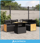 6-dijelni set vrtnih sofa s jastucima crni od poliratana - NOVO