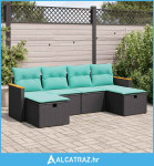 6-dijelni set vrtnih sofa s jastucima crni od poliratana - NOVO